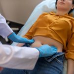 A patient is getting ready for colonoscopy