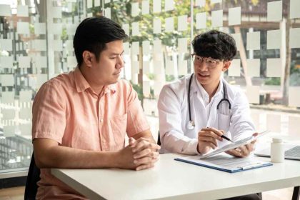 A patient is talking to a doctor.