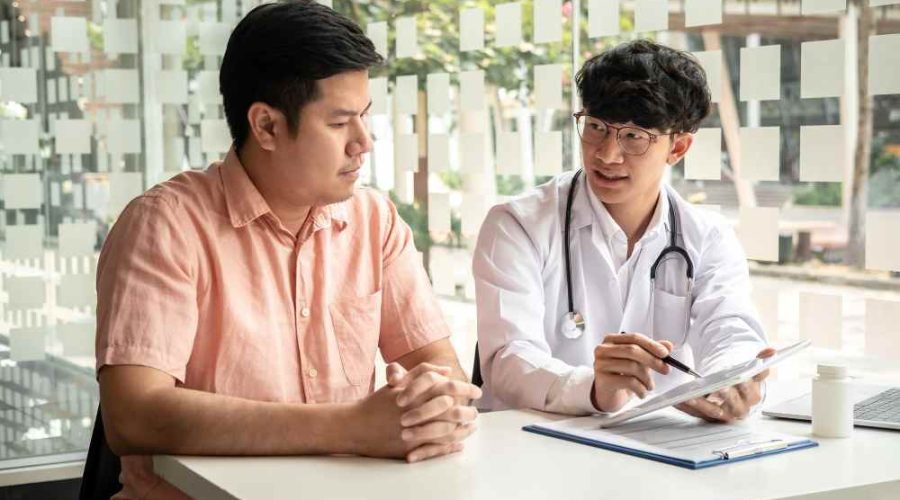 A patient is talking to a doctor.